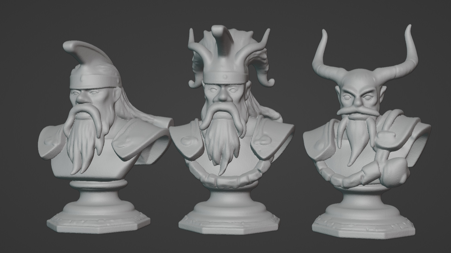 3-in-1 Stylized Mythical Warrior Bust Set Norse Samurai Spartan 3D print model_17