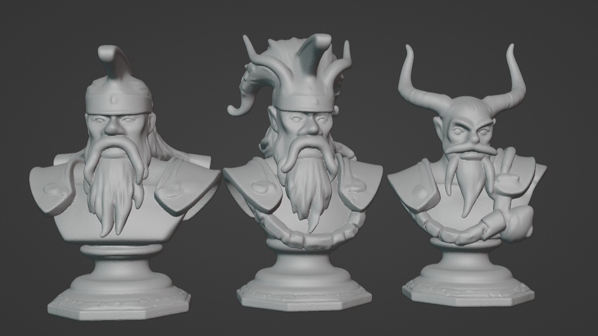 3-in-1 Stylized Mythical Warrior Bust Set Norse Samurai Spartan 3D print model_3