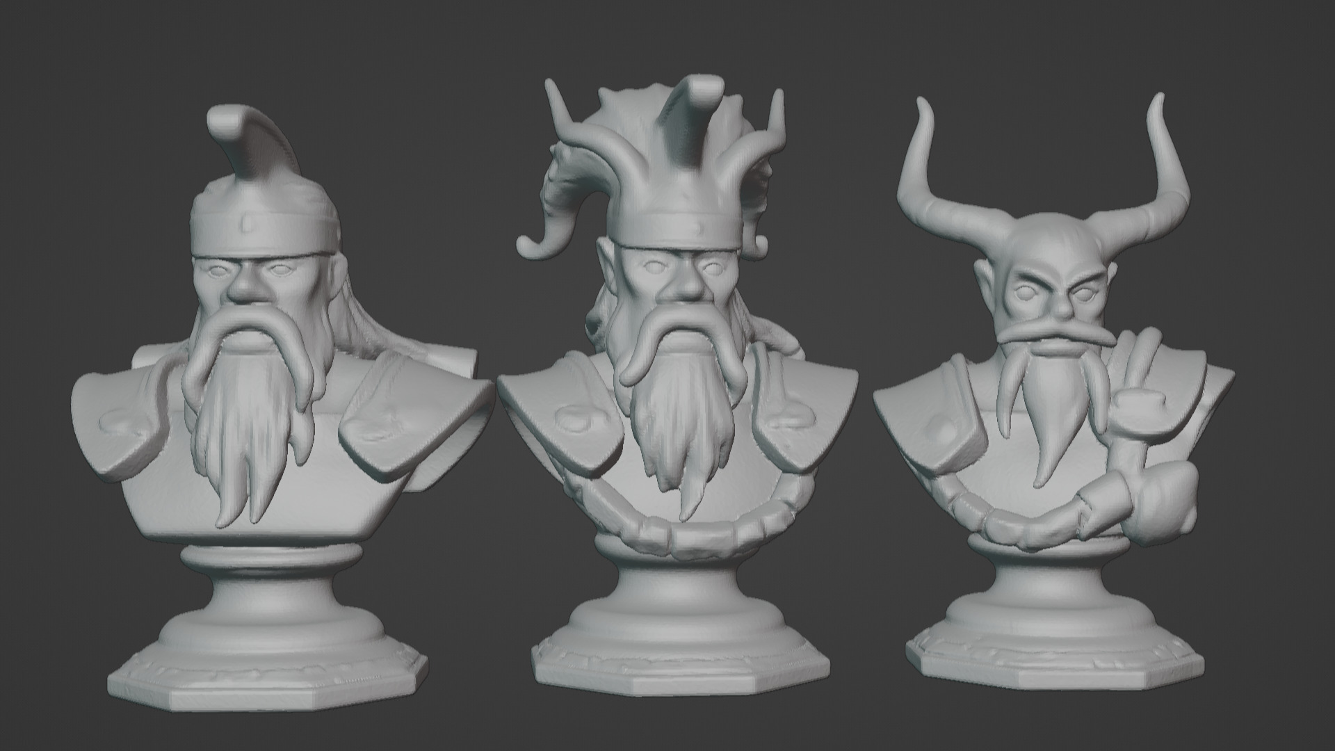 3-in-1 Stylized Mythical Warrior Bust Set Norse Samurai Spartan 3D print model_1