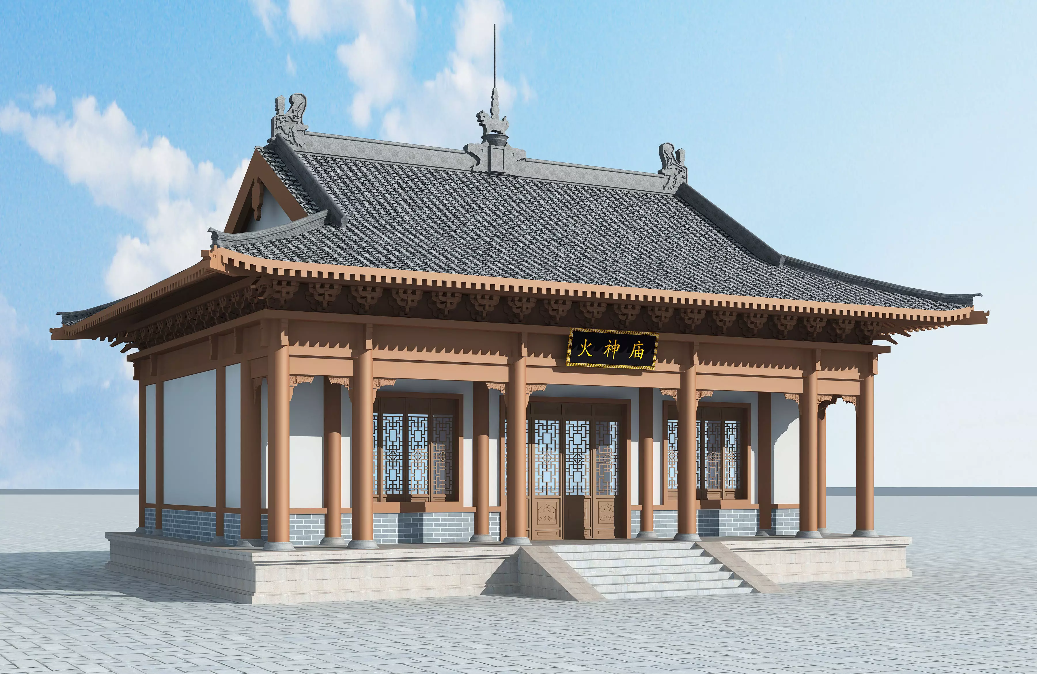 Chinese ancient architecture Low-poly 3D model