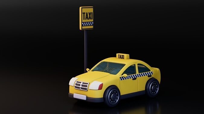 Low Poly Taxi with Taxi Sign Low-poly 3D model