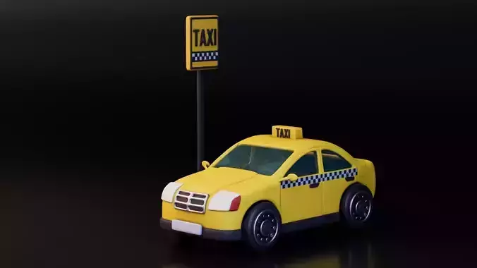 Low Poly Taxi with Taxi Sign
