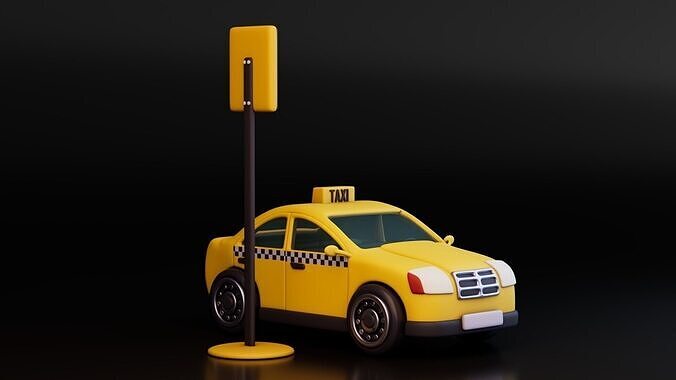 Low Poly Taxi with Taxi Sign Low-poly 3D model 2