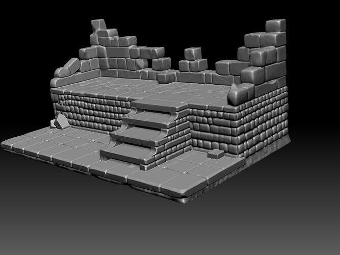Two-Level Fantasy Ruins with Stairs 3D Printable Terrain Model 3D print model