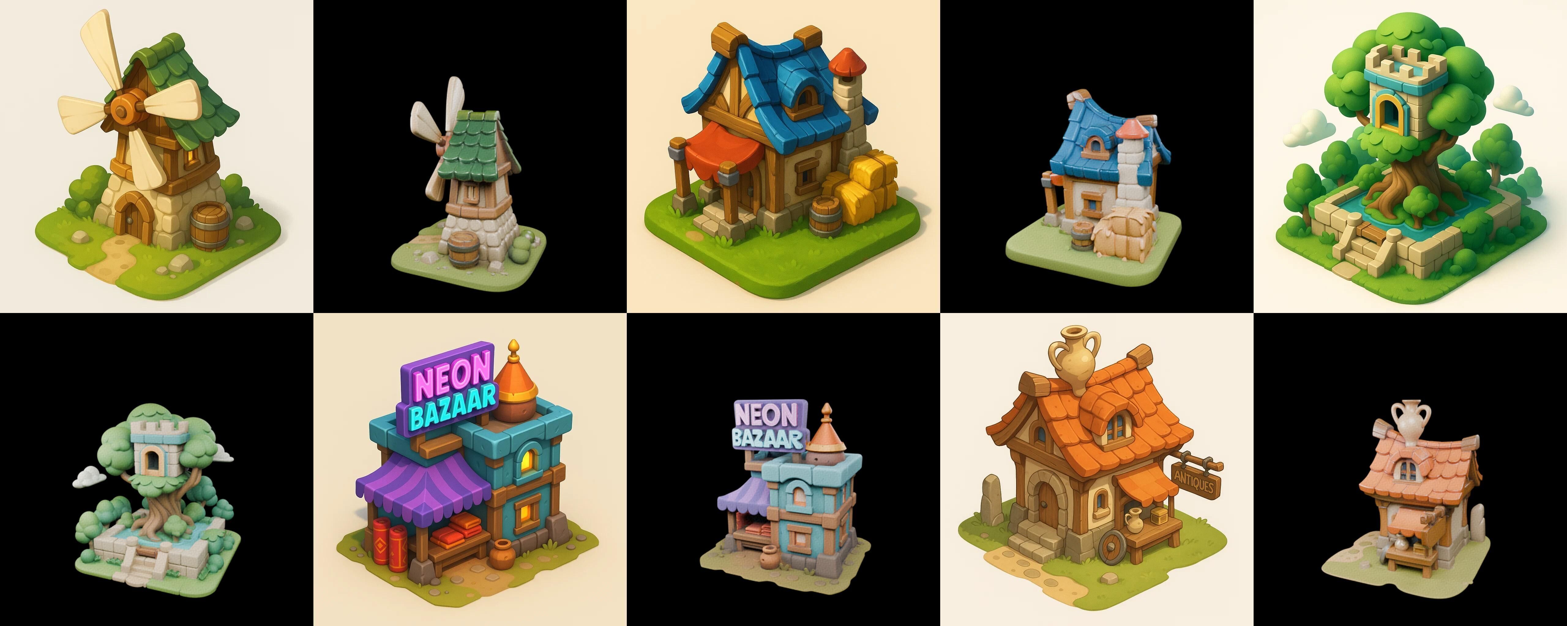 Building Of Empire bundle 12 pack 100 glb Low-poly 3D model_14