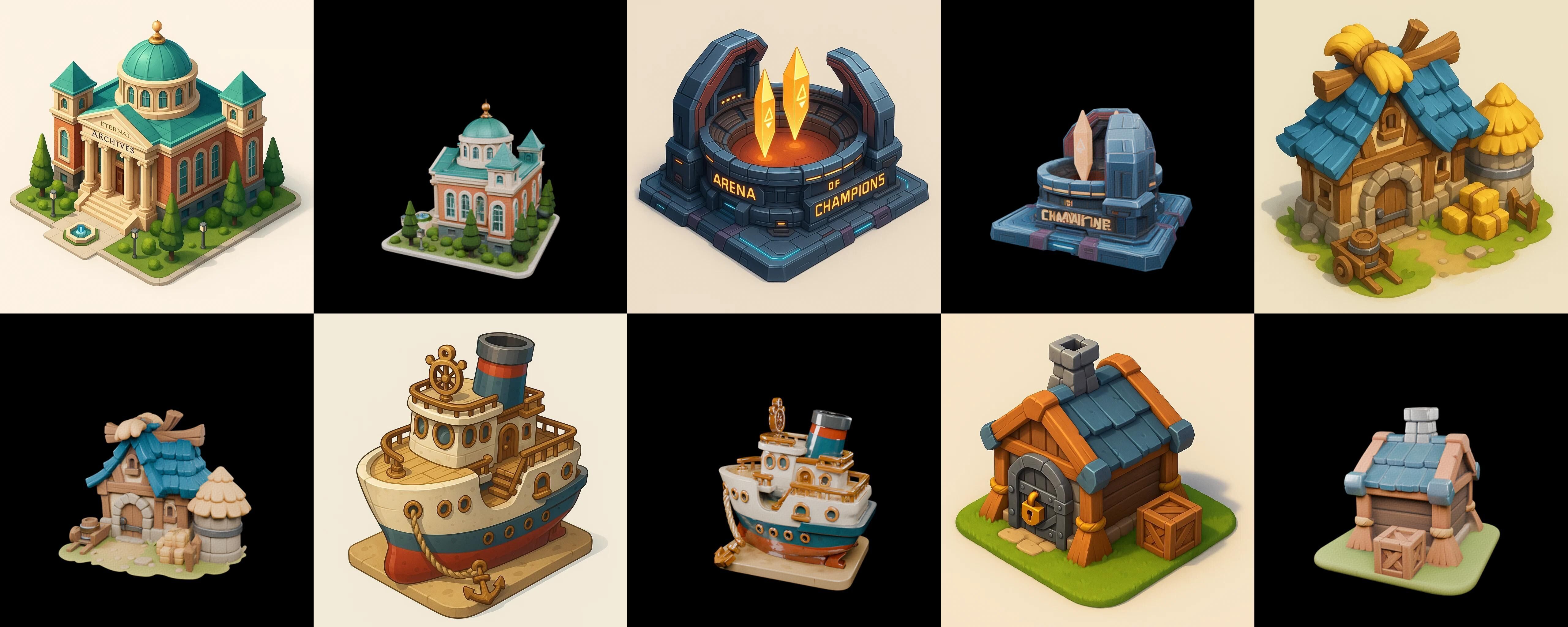 Building Of Empire bundle 12 pack 100 glb Low-poly 3D model_1