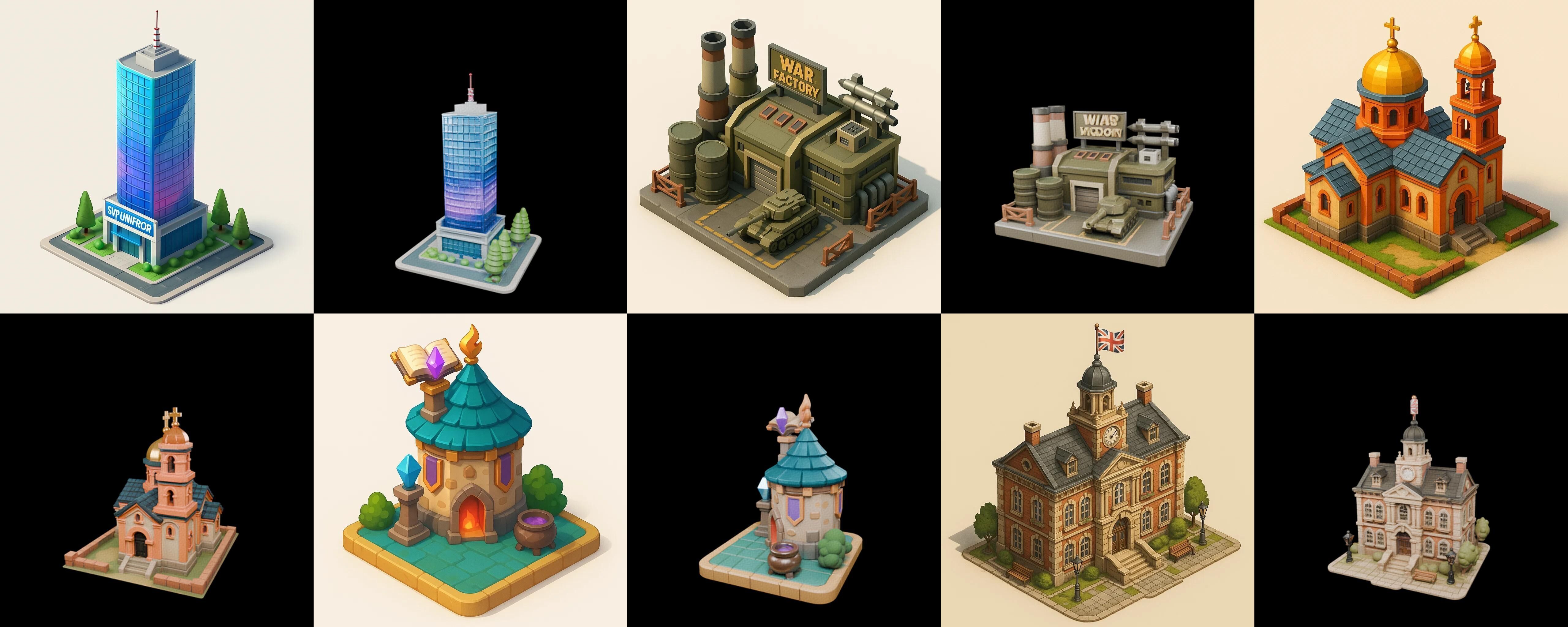 Building Of Empire bundle 12 pack 100 glb Low-poly 3D model_13