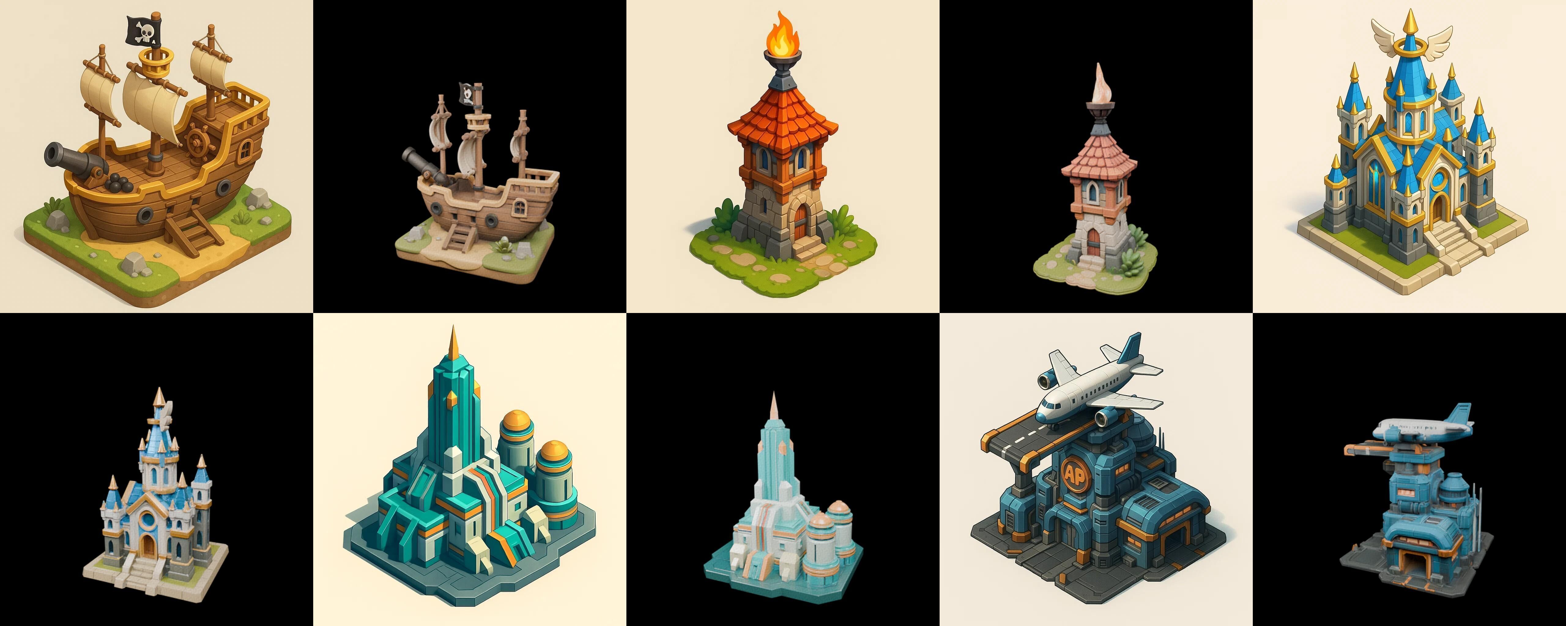 Building Of Empire bundle 11 pack 100 glb Low-poly 3D model_1