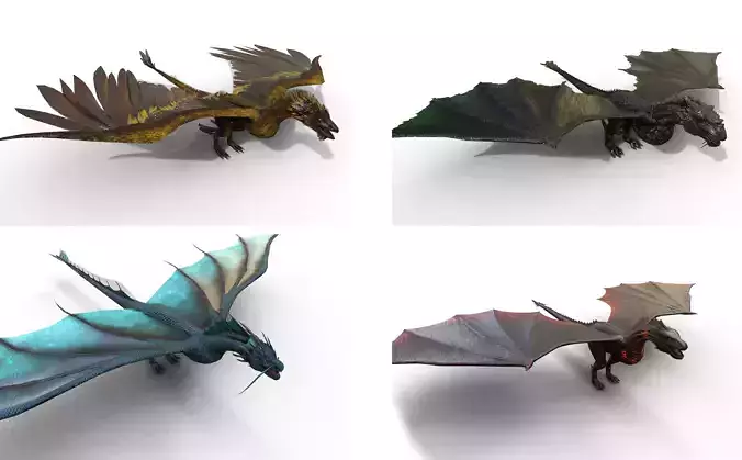 Pack 4 Realistic Rigged Dragon Creature