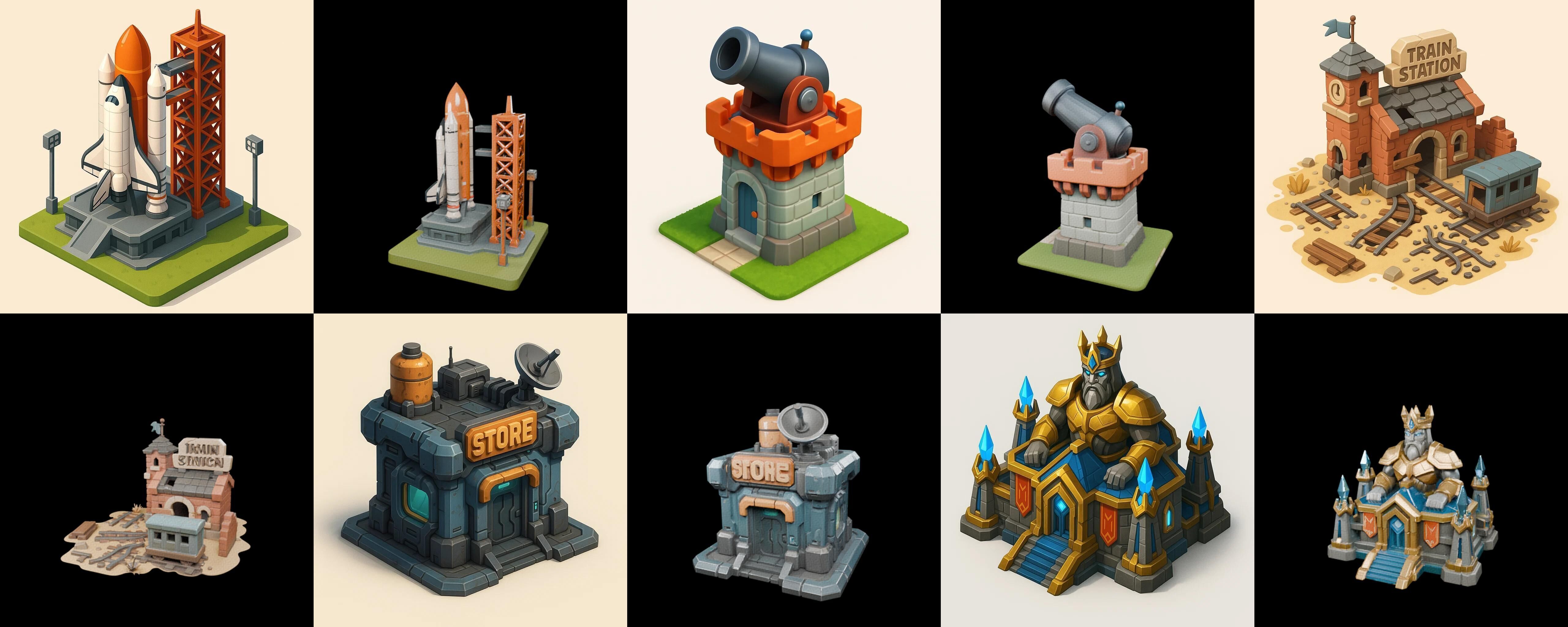 Building Collection 9 pack 100 glb Low-poly 3D model_2