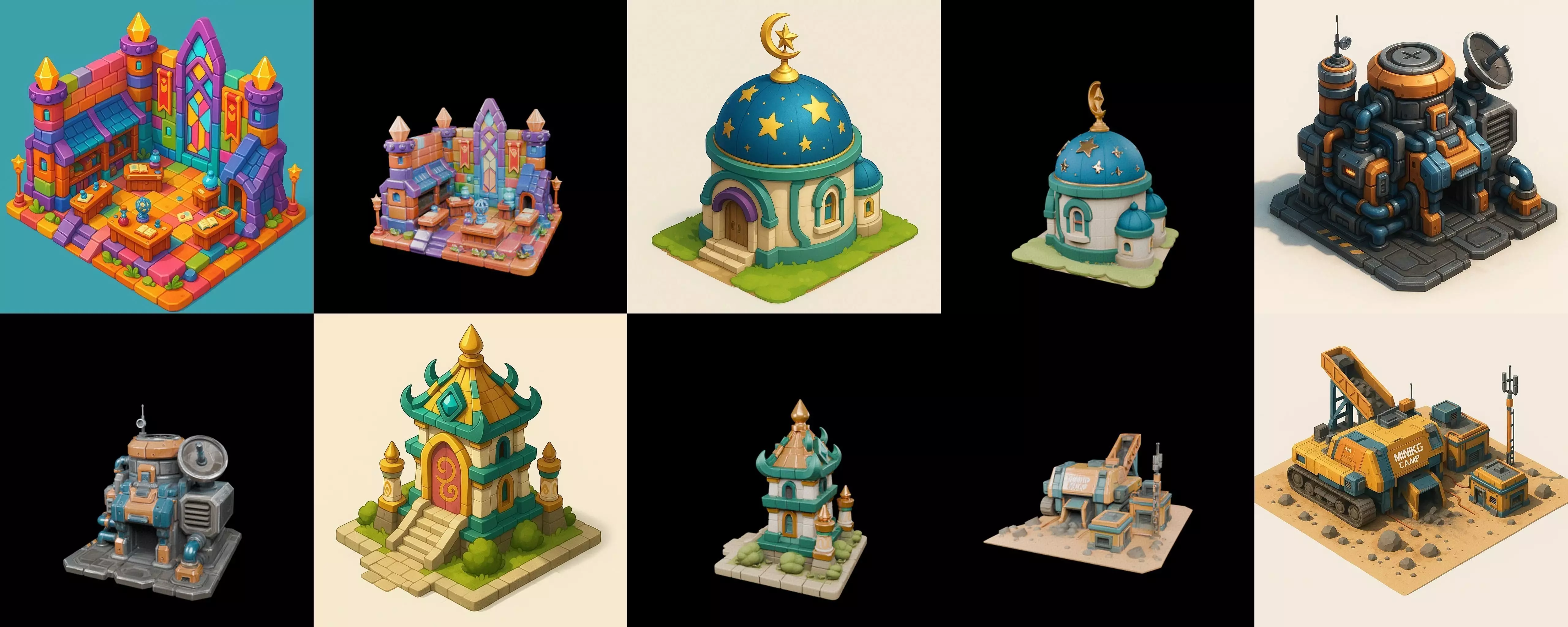 Building Collection 9 pack 100 glb Low-poly 3D model_0