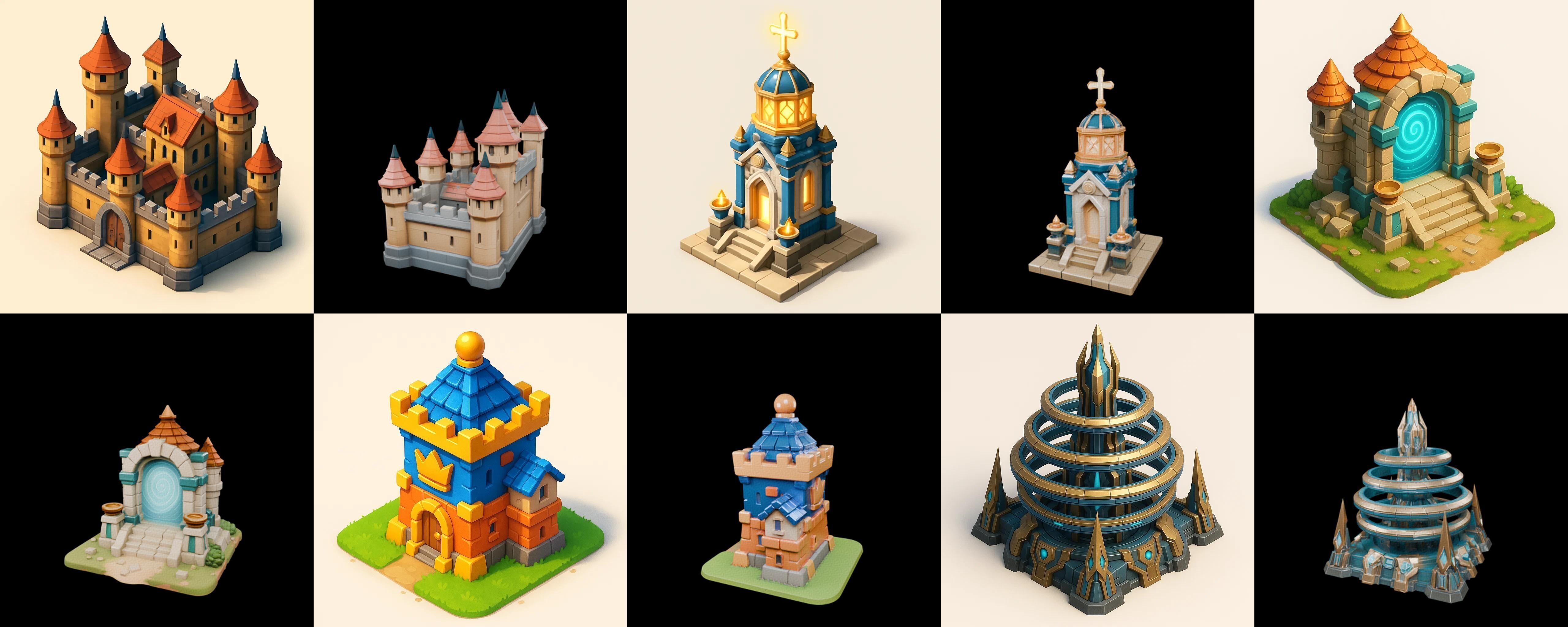 Building Collection 9 pack 100 glb Low-poly 3D model_5
