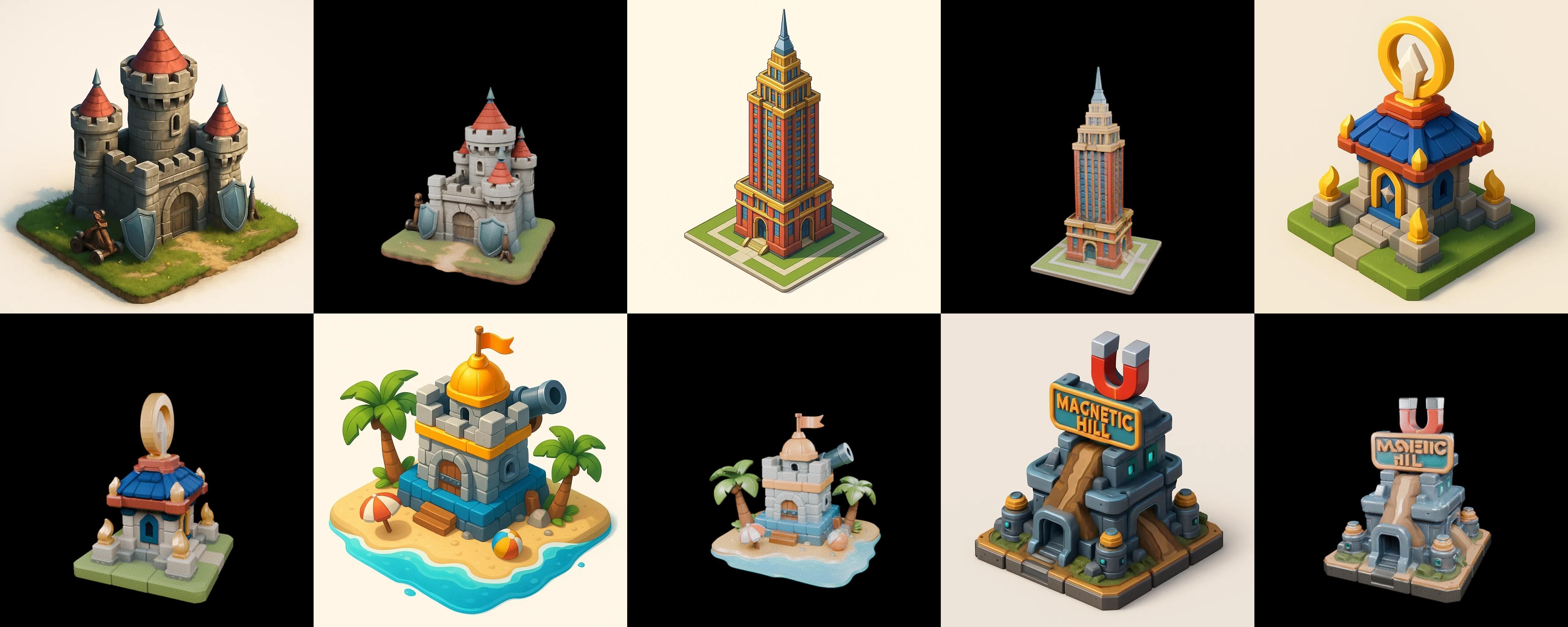 Building Collection 9 pack 100 glb Low-poly 3D model_1