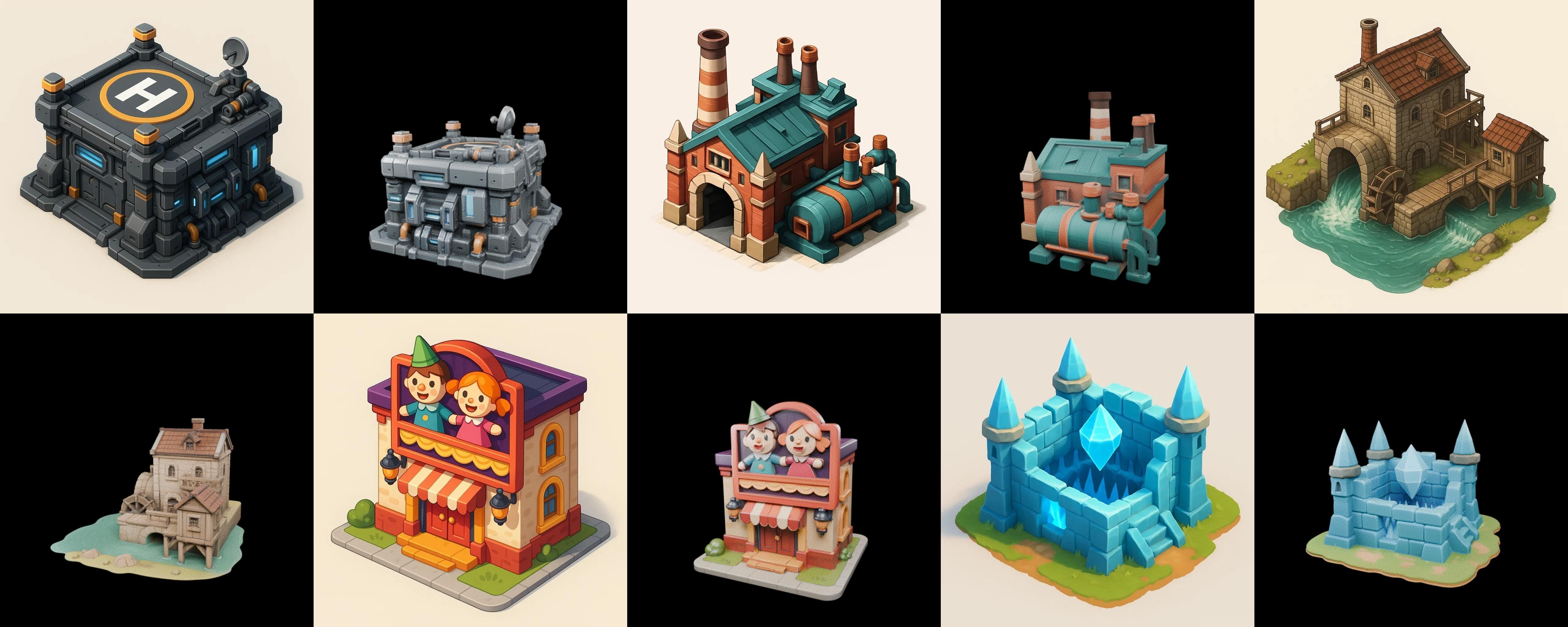 Building Collection 5 pack 100 glb Low-poly 3D model_1