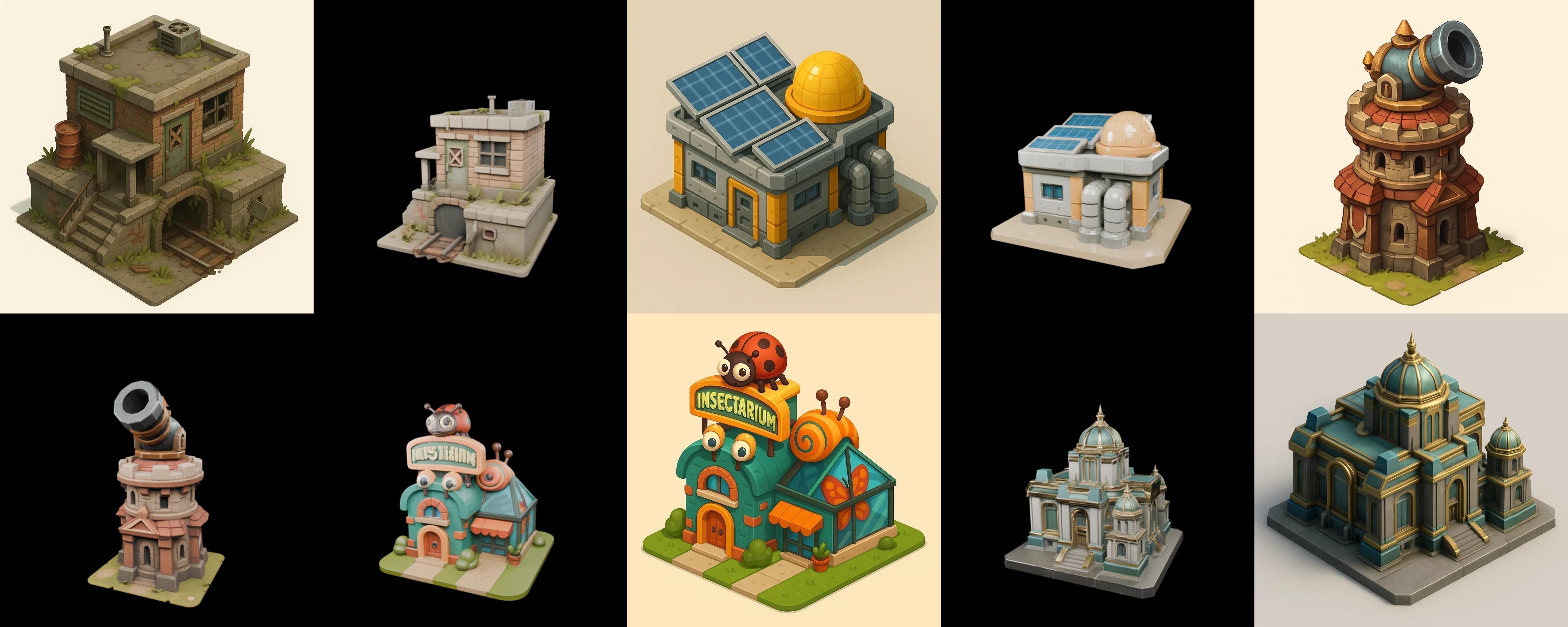 Building Collection 5 pack 100 glb Low-poly 3D model_9