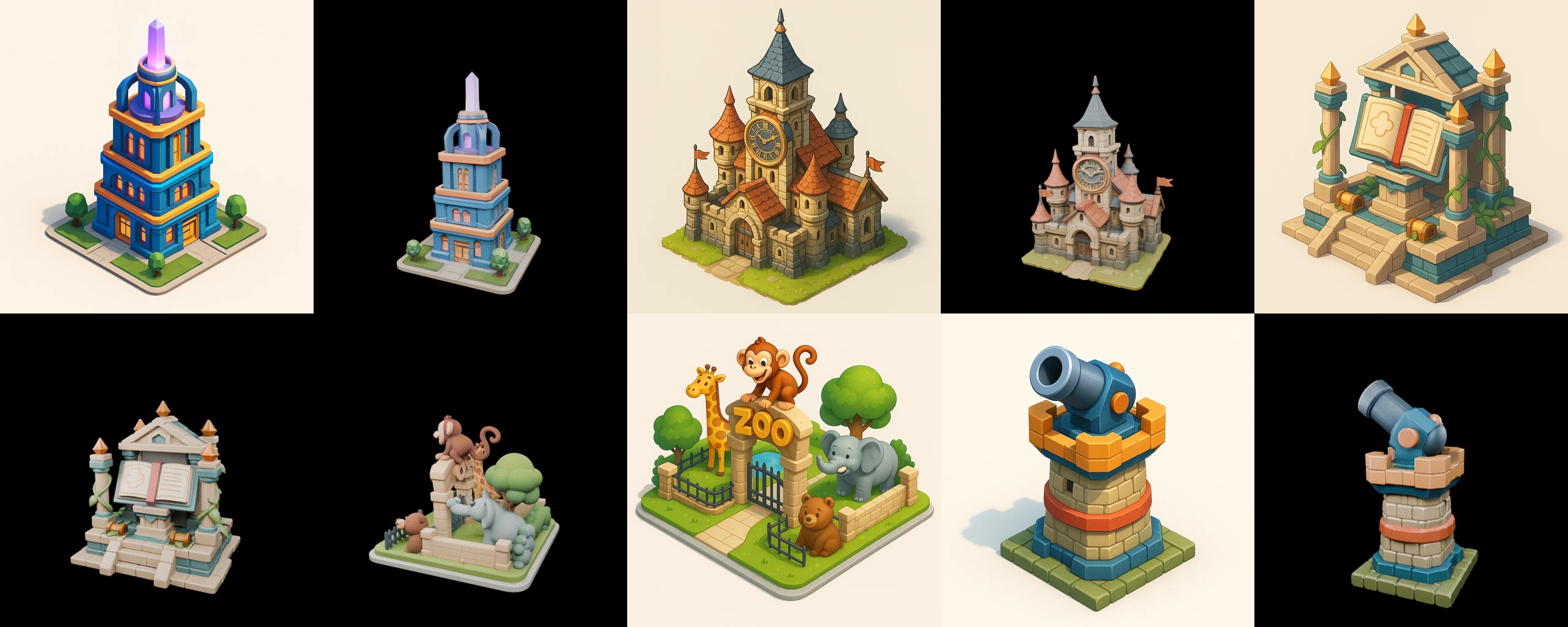 Building Collection 5 pack 100 glb Low-poly 3D model_2