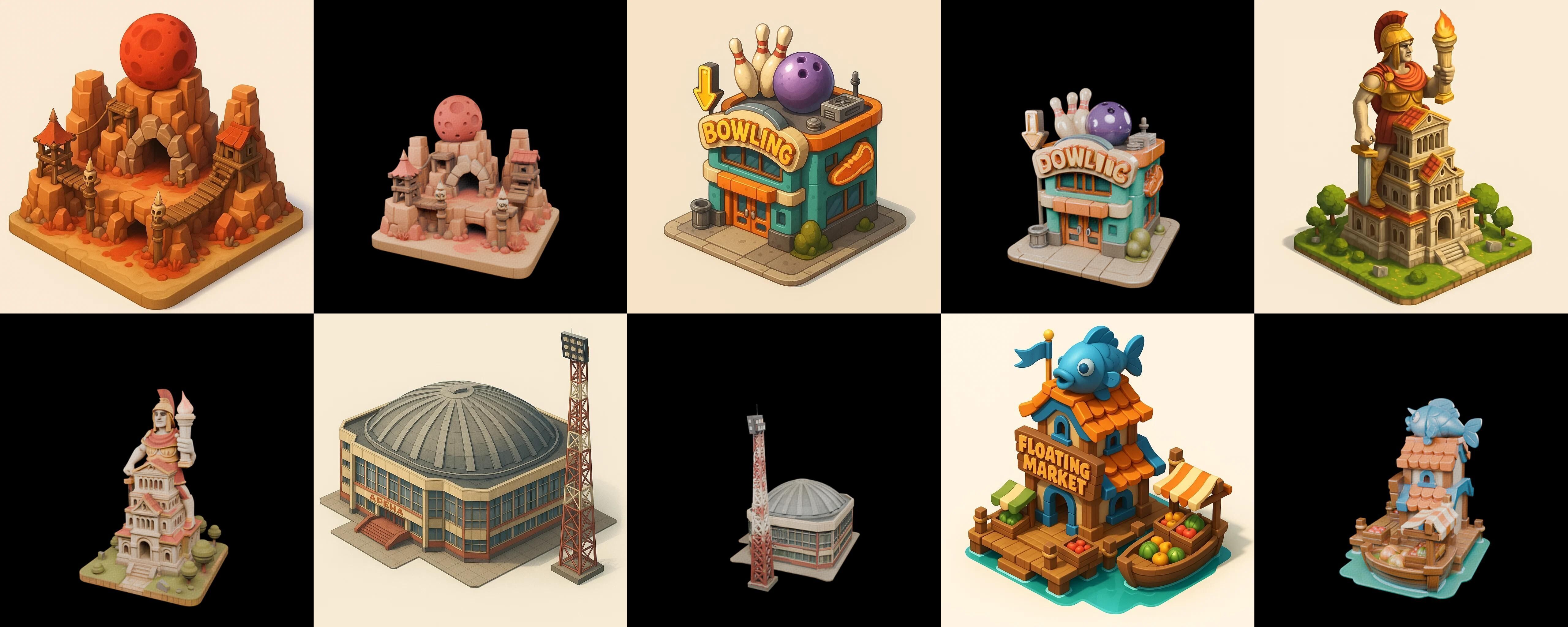 Building Collection 5 pack 100 glb Low-poly 3D model_15