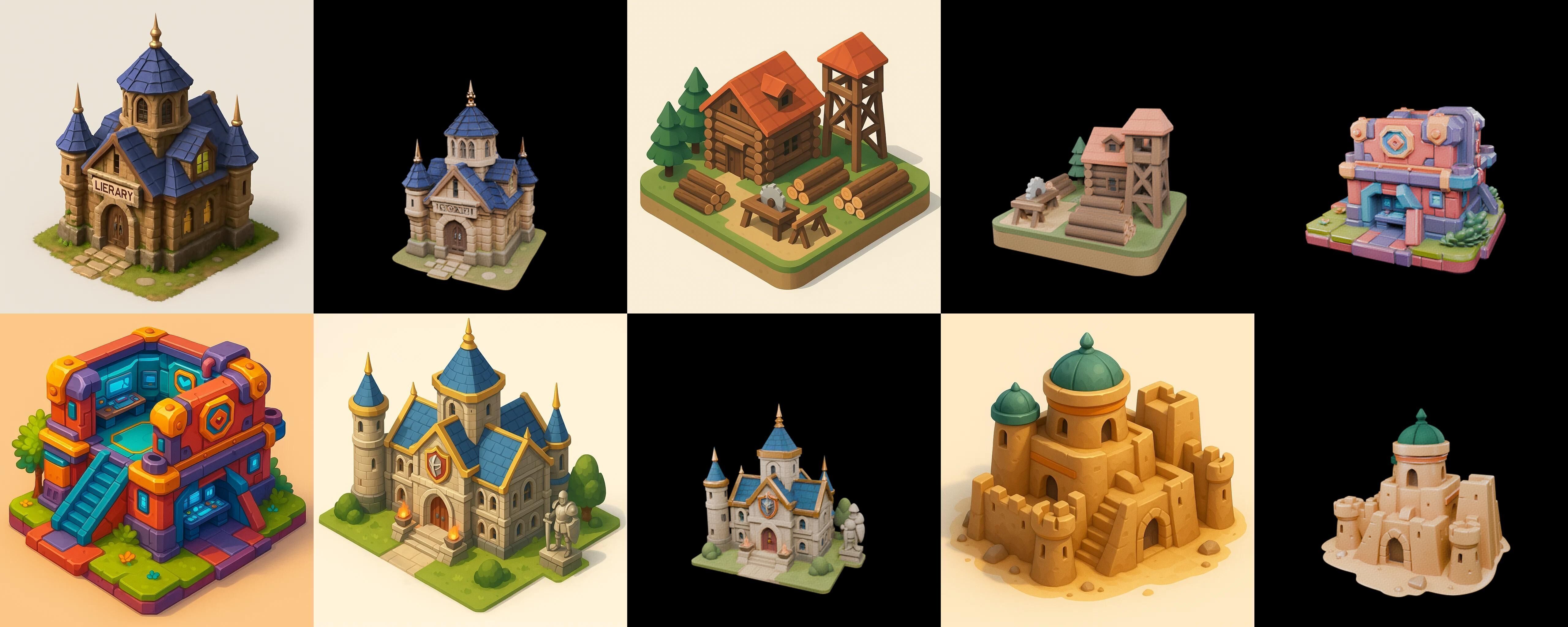 Building Collection 5 pack 100 glb Low-poly 3D model_17