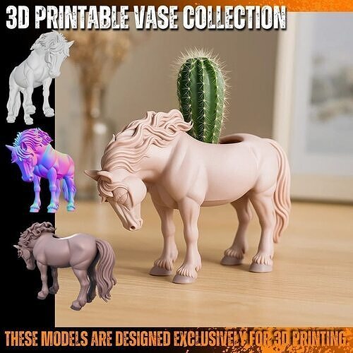 Wind Swept Mane Horse Planter 3D print model