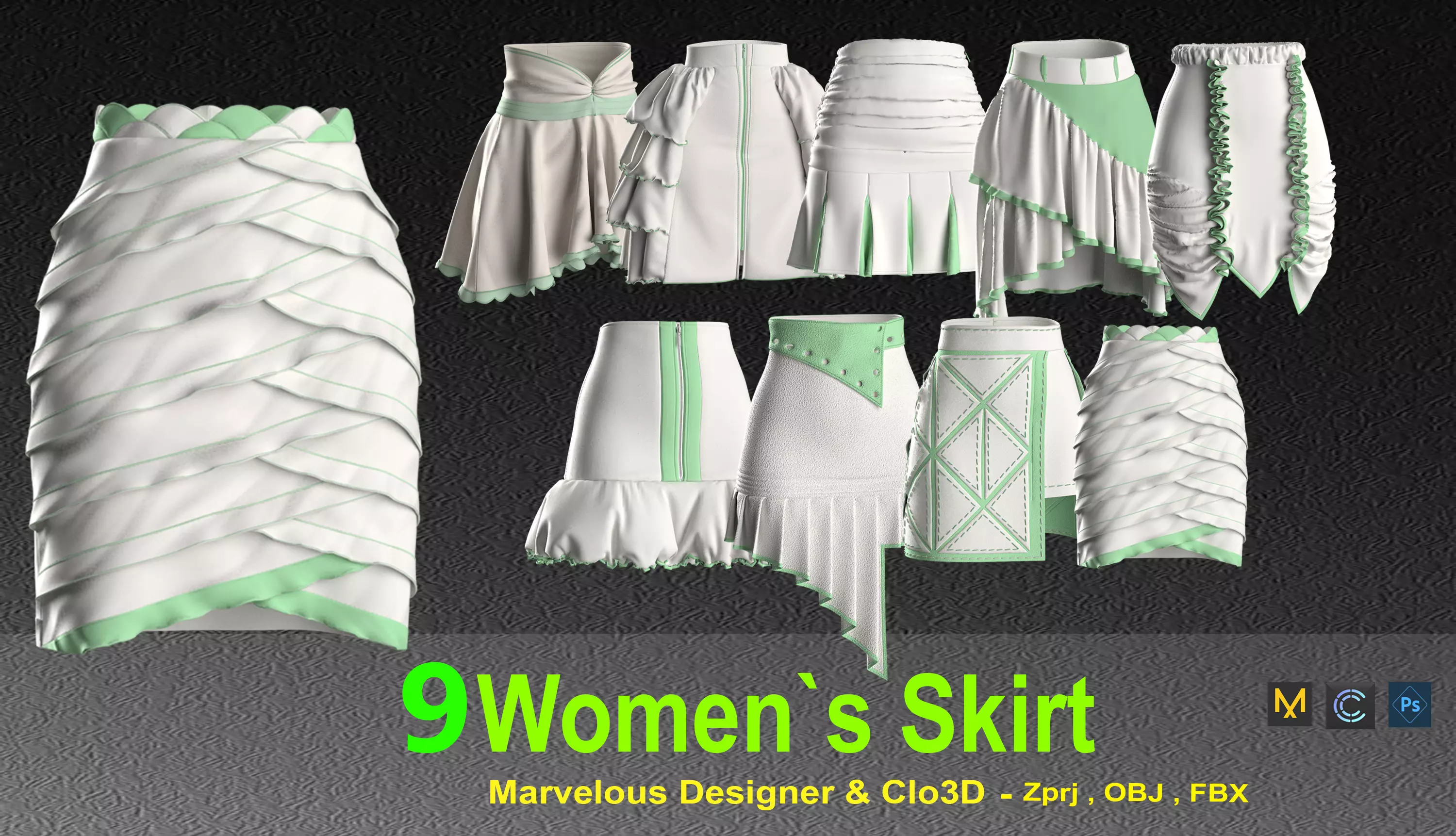 9 WOMEN SKIRT MODEL - zprj-png- fbx-obj-uv 3D model