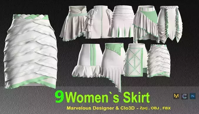 9 WOMEN SKIRT MODEL - zprj-png- fbx-obj-uv