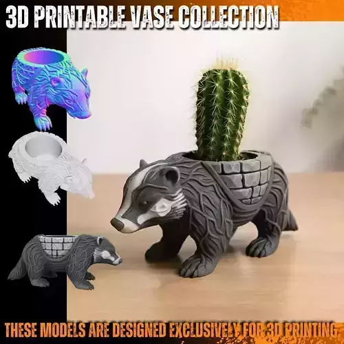 Rustic Badger Planter  3D Printable Decorative Plant Pot