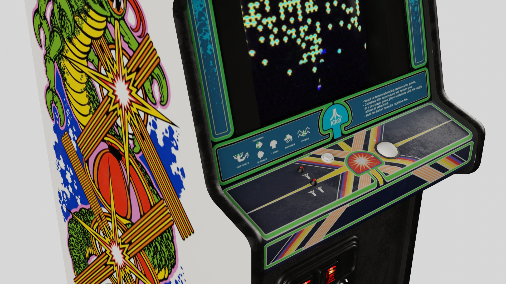 Centipede Arcade Cabinet Retro Low-poly 3D model_1