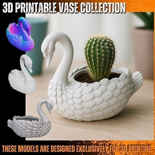 Elegant Swan Vase Planter 3D Printable Decorative Model 3D print model