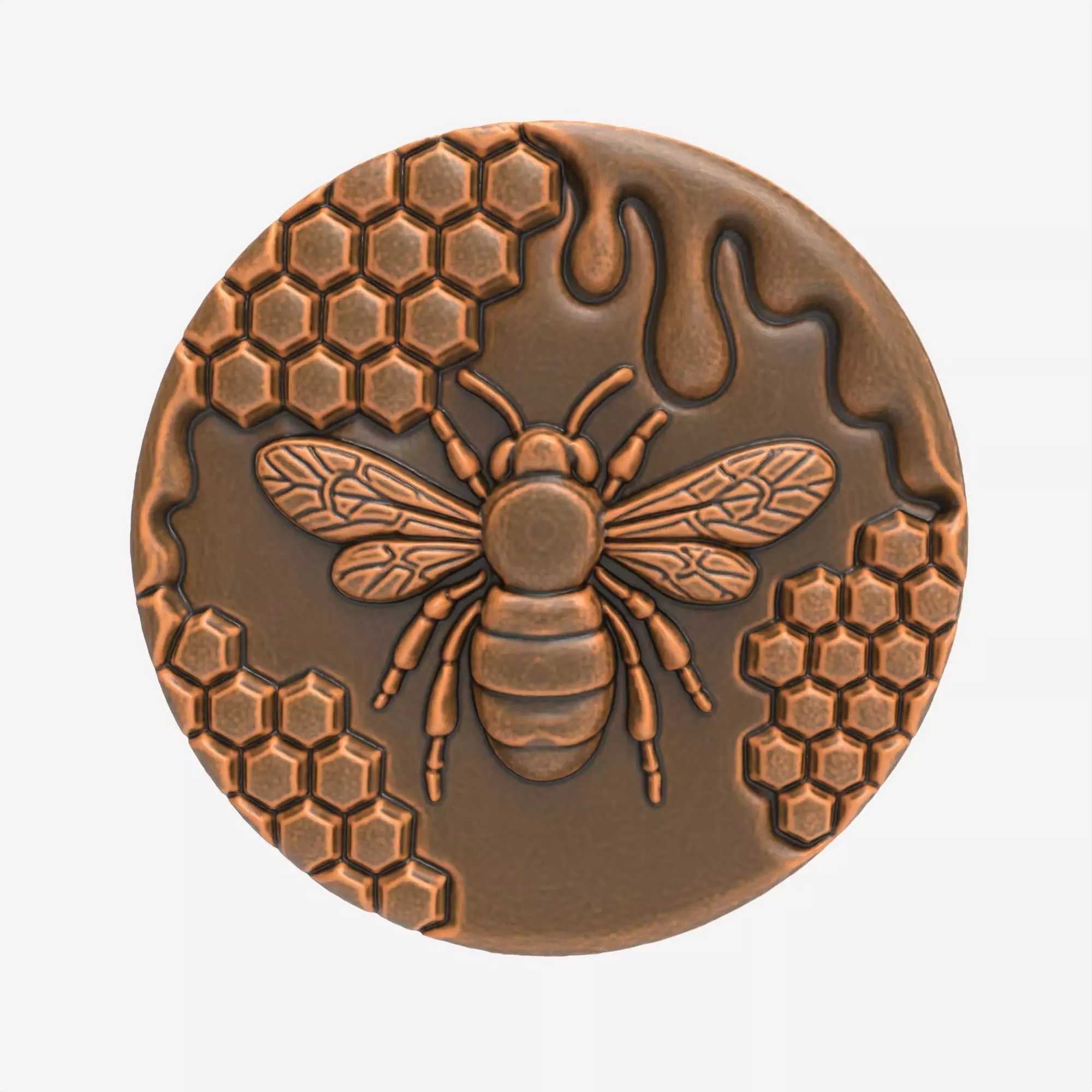 Honeybee with Honeycomb Round Medallion STL 3D print model