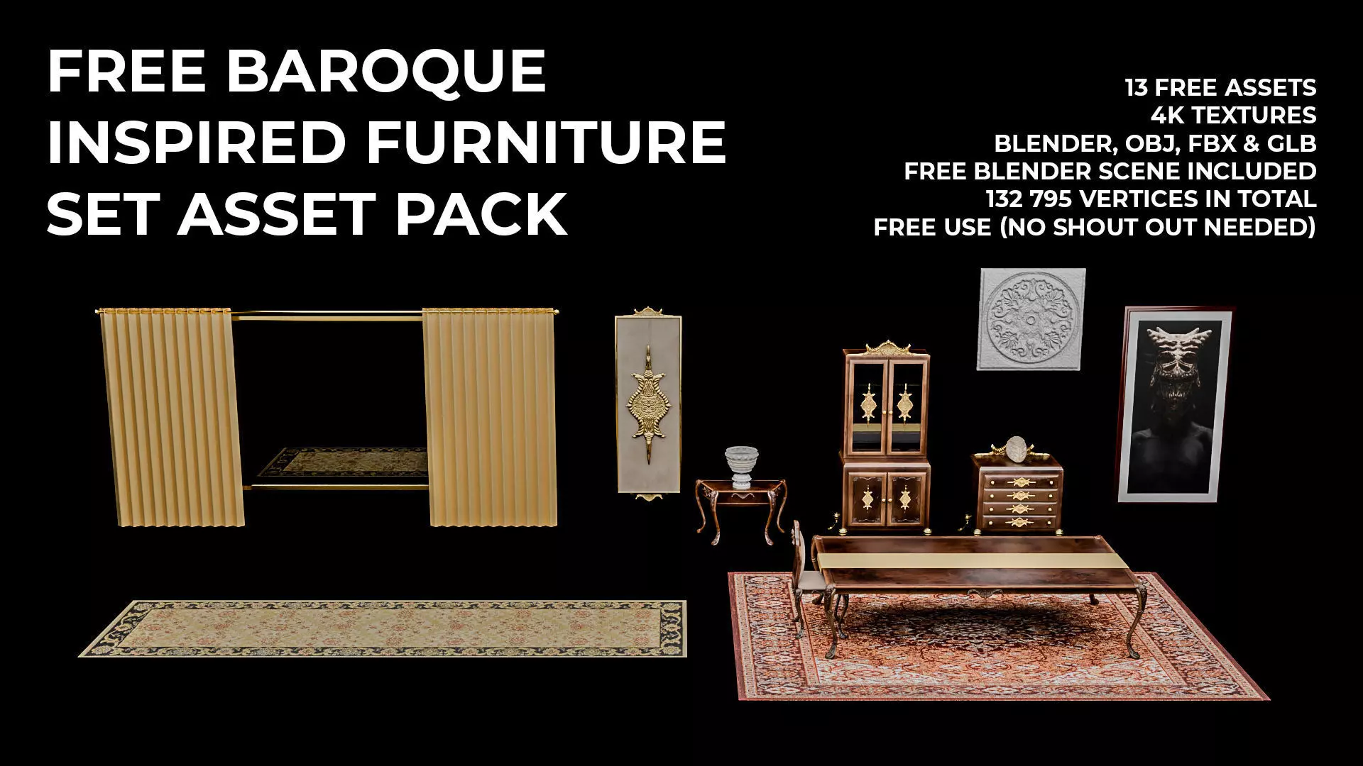 FREE baroque-inspired furniture asset pack Free 3D model