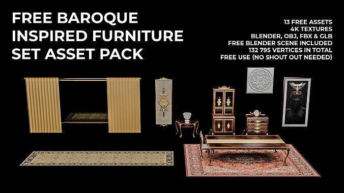 FREE baroque-inspired furniture asset pack Free 3D model