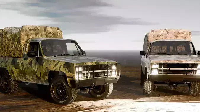 Realistic Camouflage Military Trucks  Premium Edition  Low-poly 3D model