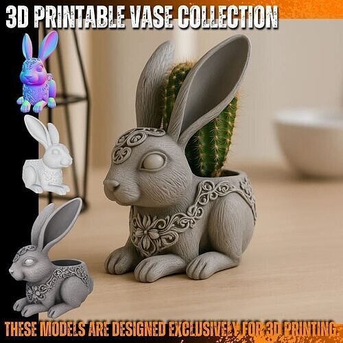 Elegant Rococo Bunny Planter  3D print model