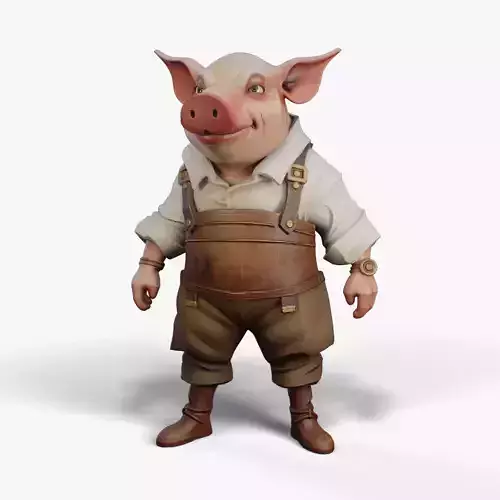 Pig Farmer Stylized Game-Ready 3D model Low-poly 3D model