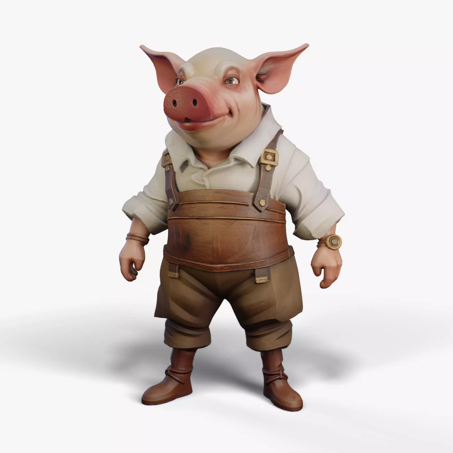 Pig Farmer Stylized Game-Ready 3D model Low-poly 3D model_0