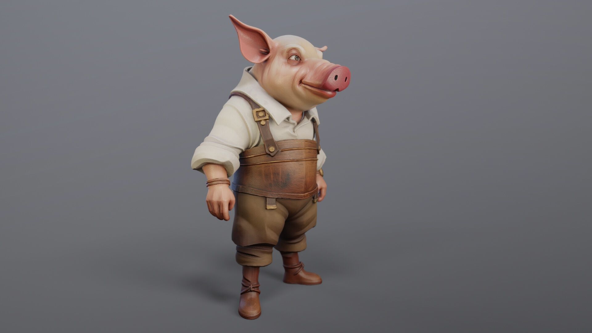 Pig Farmer Stylized Game-Ready 3D model Low-poly 3D model_2