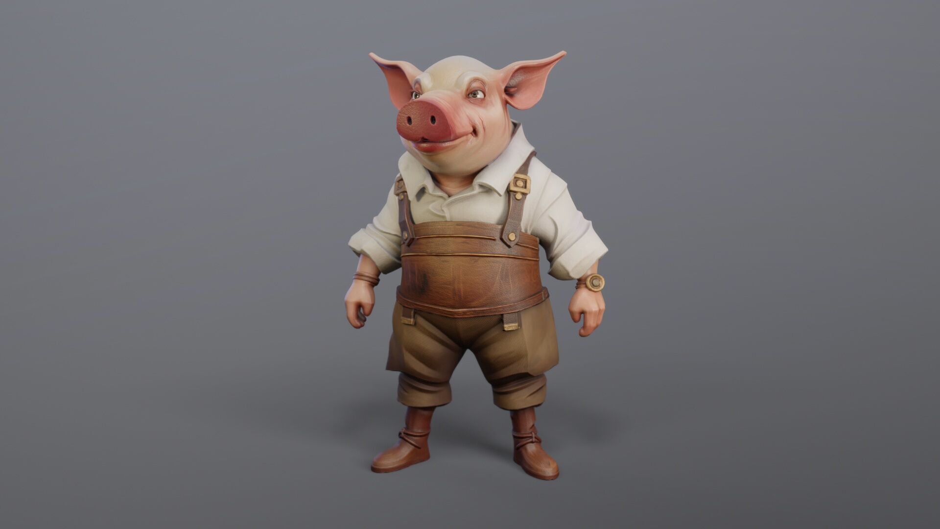 Pig Farmer Stylized Game-Ready 3D model Low-poly 3D model_1