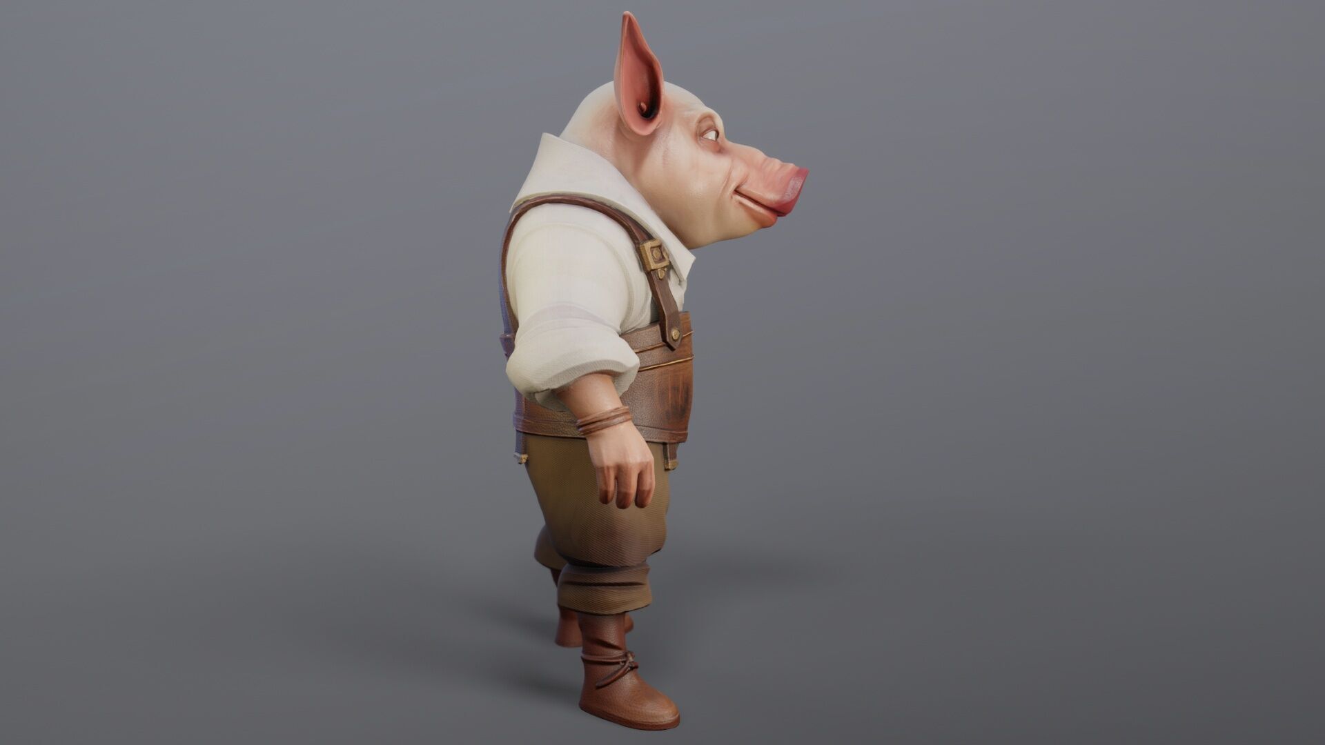 Pig Farmer Stylized Game-Ready 3D model Low-poly 3D model_3