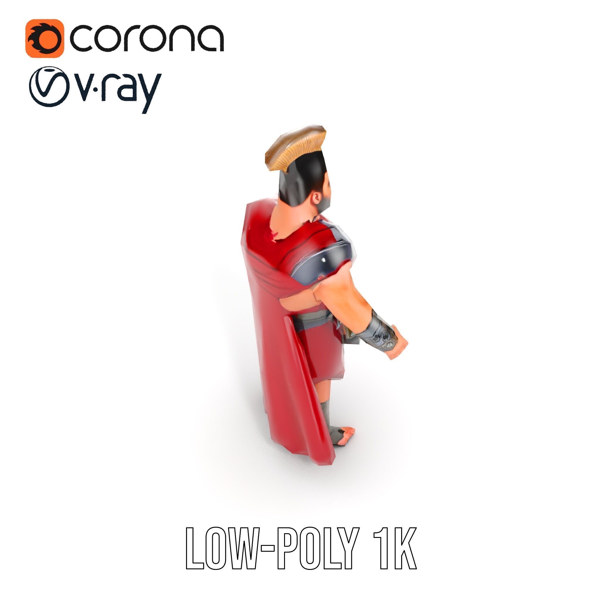 Roman Warrior Character Rigged and Animated TPOSE Low-poly 3D model_16