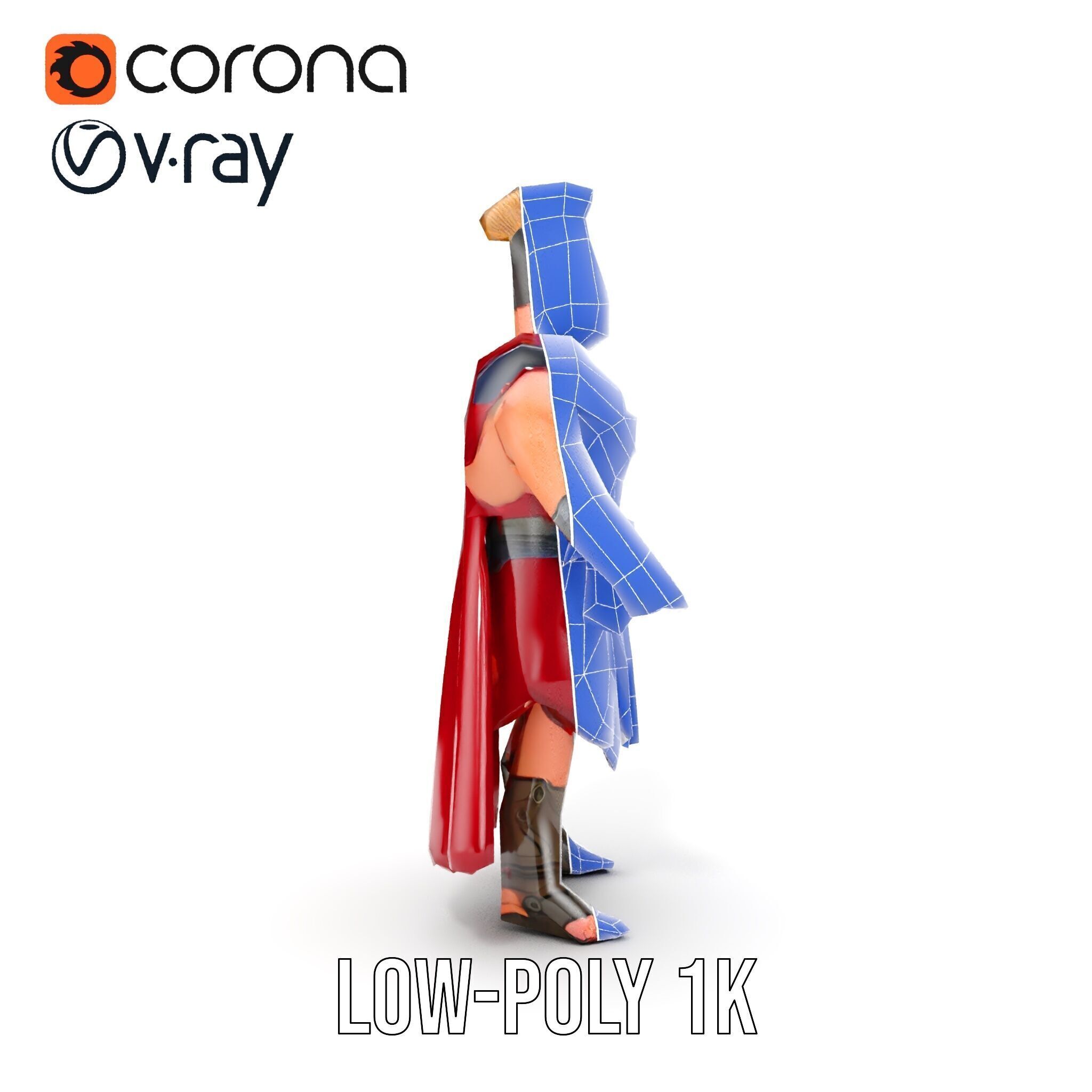 Roman Warrior Character Rigged and Animated TPOSE Low-poly 3D model_29