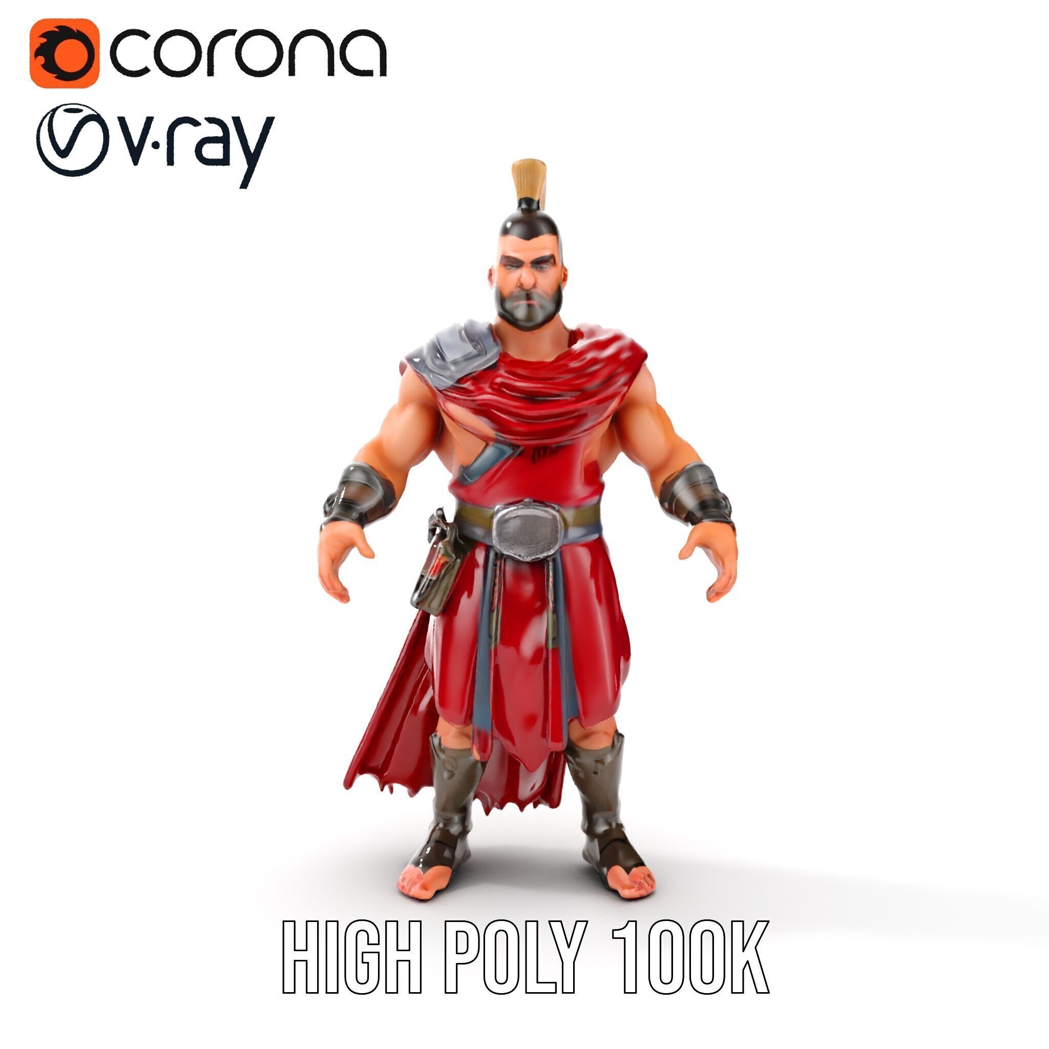 Roman Warrior Character Rigged and Animated TPOSE Low-poly 3D model_27