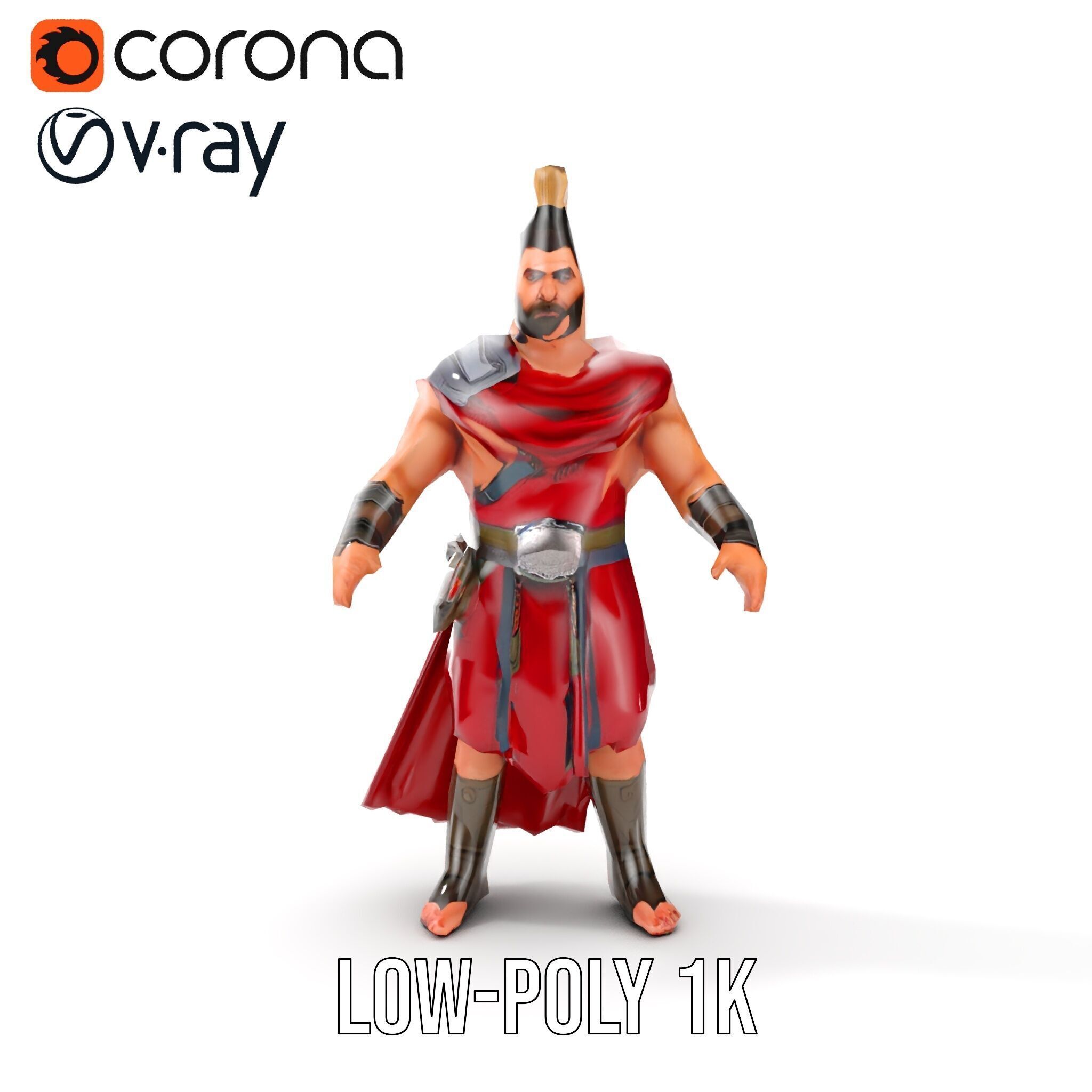 Roman Warrior Character Rigged and Animated TPOSE Low-poly 3D model_26