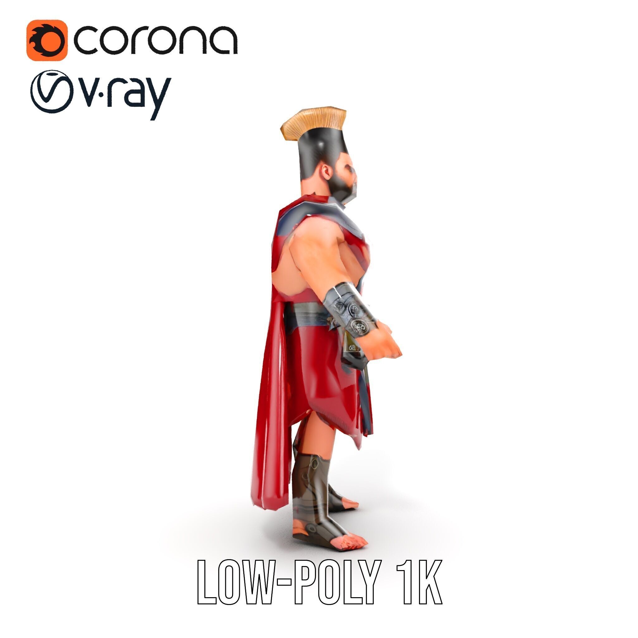 Roman Warrior Character Rigged and Animated TPOSE Low-poly 3D model_10
