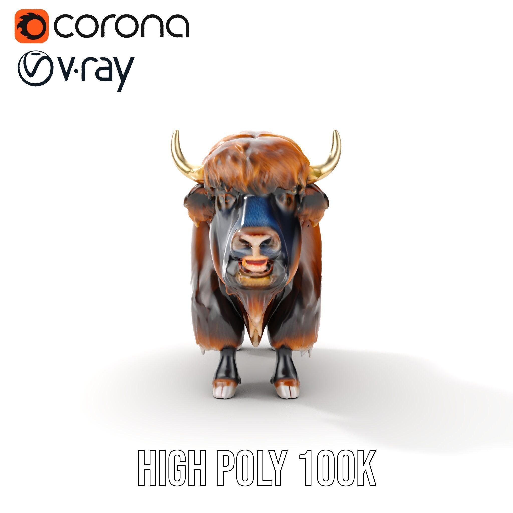 Yak Animal Model Pack with Detailed Fur Low-poly 3D model_7