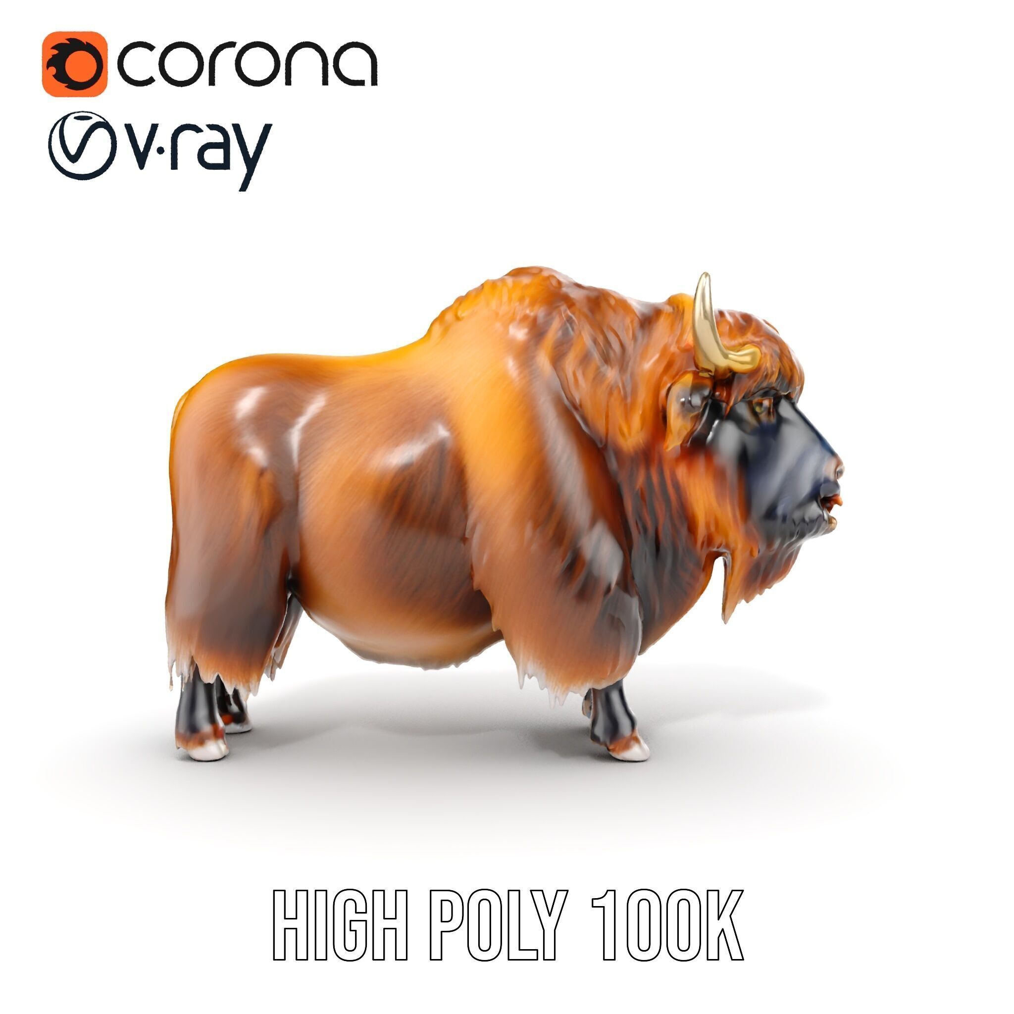 Yak Animal Model Pack with Detailed Fur Low-poly 3D model_17