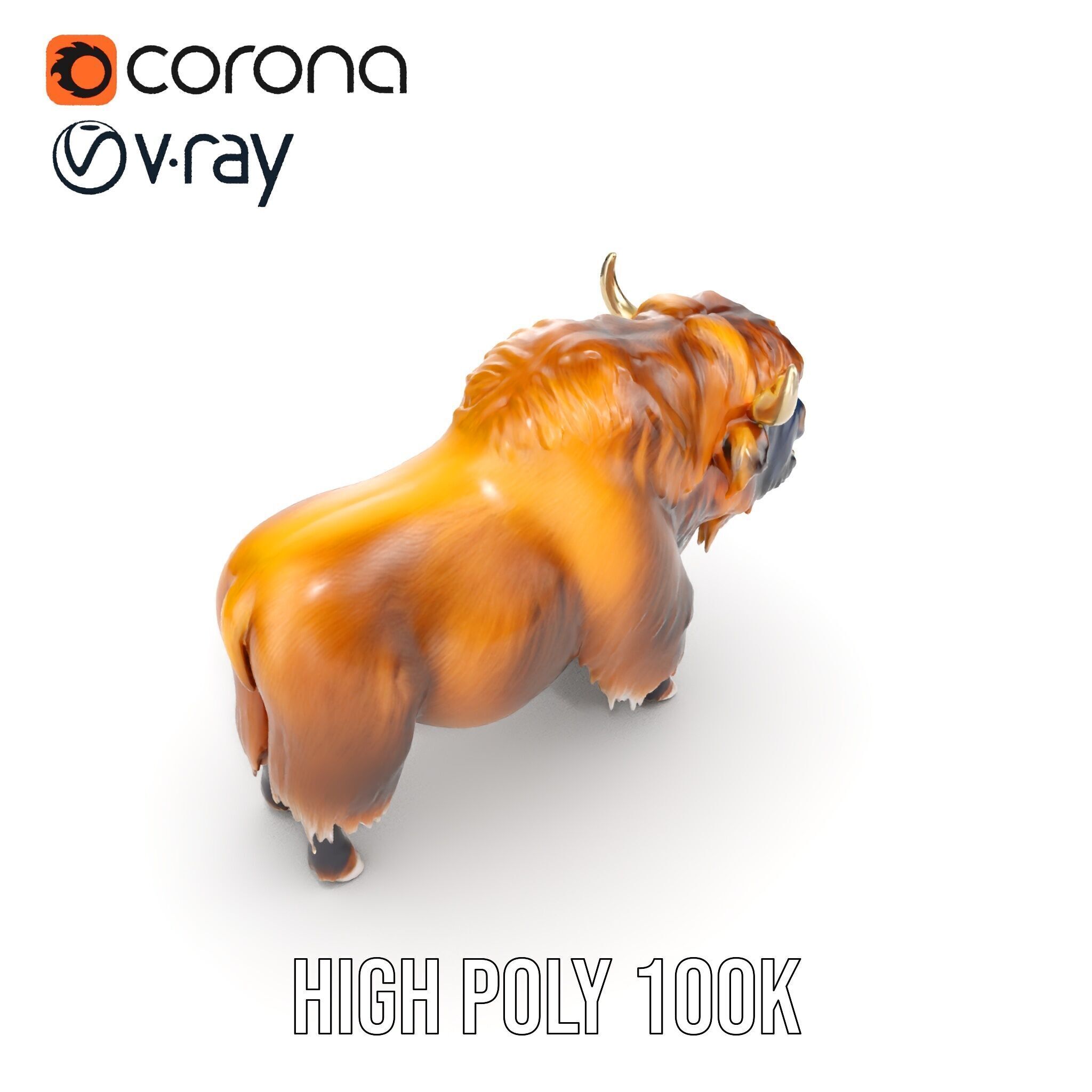 Yak Animal Model Pack with Detailed Fur Low-poly 3D model_18