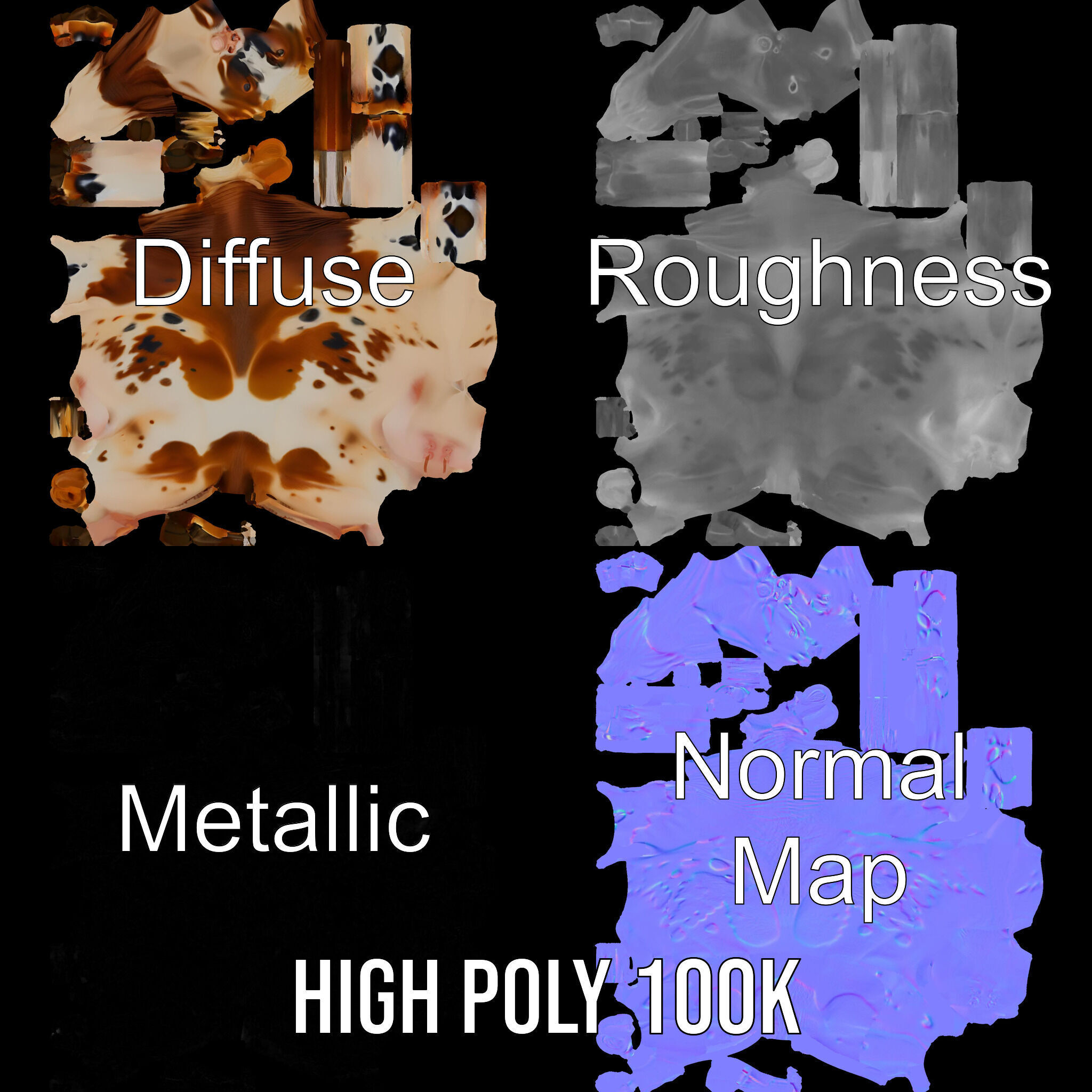 Spotted Cow Model Pack for Animation and Games Low-poly 3D model_3