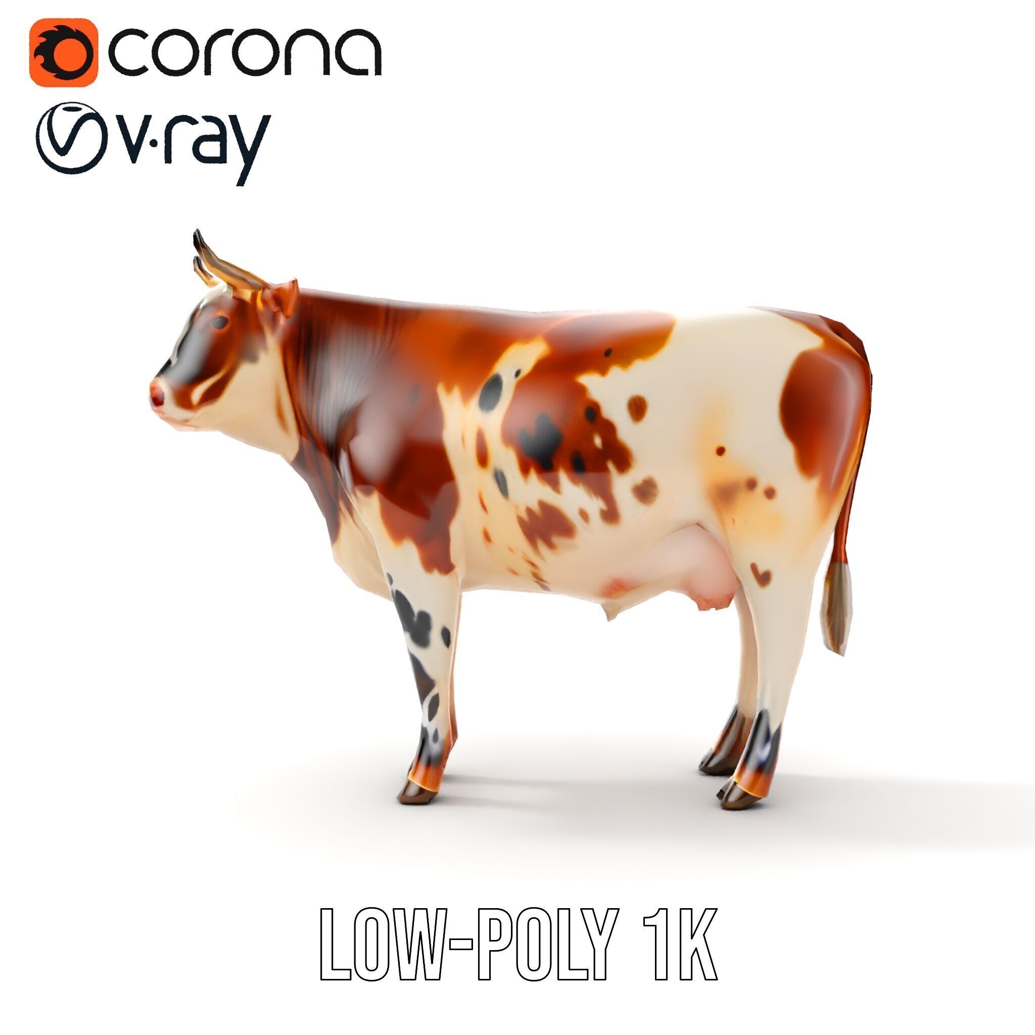 Spotted Cow Model Pack for Animation and Games Low-poly 3D model_10