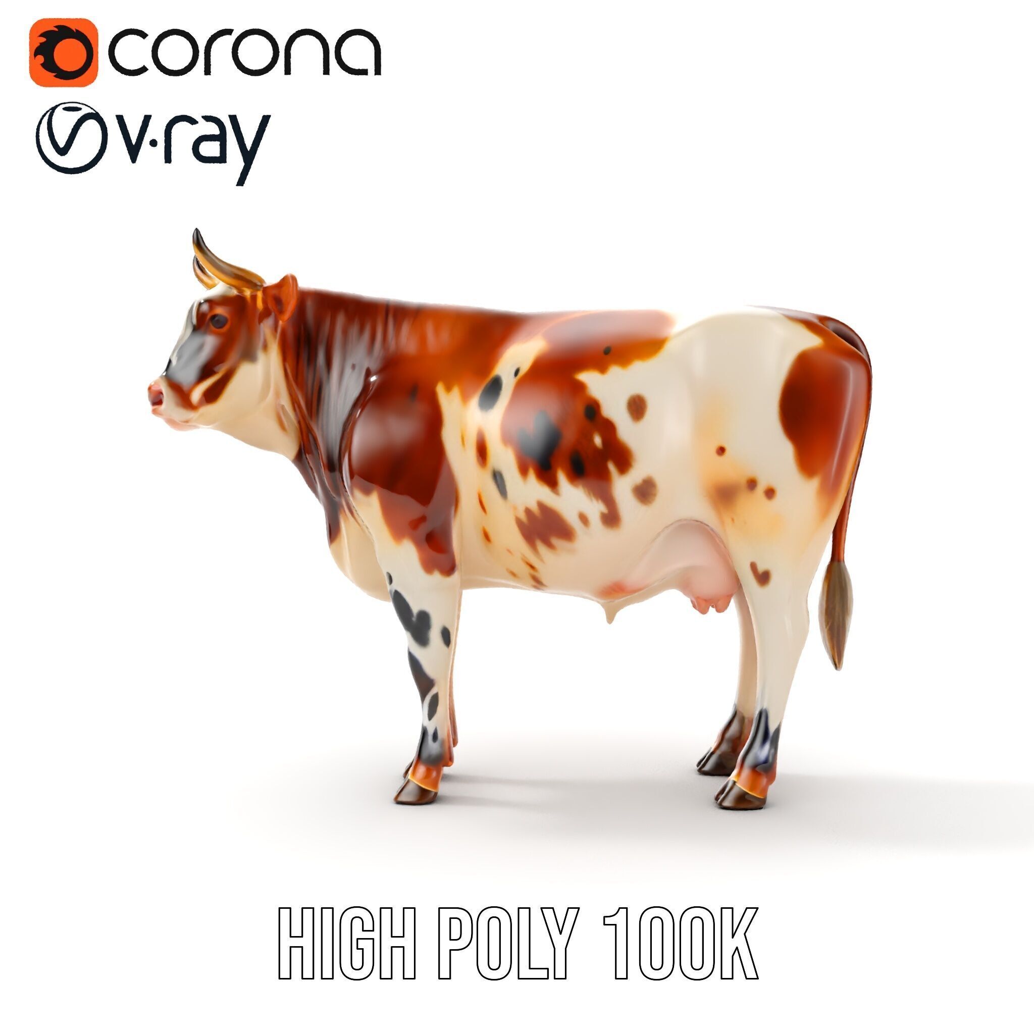 Spotted Cow Model Pack for Animation and Games Low-poly 3D model_27