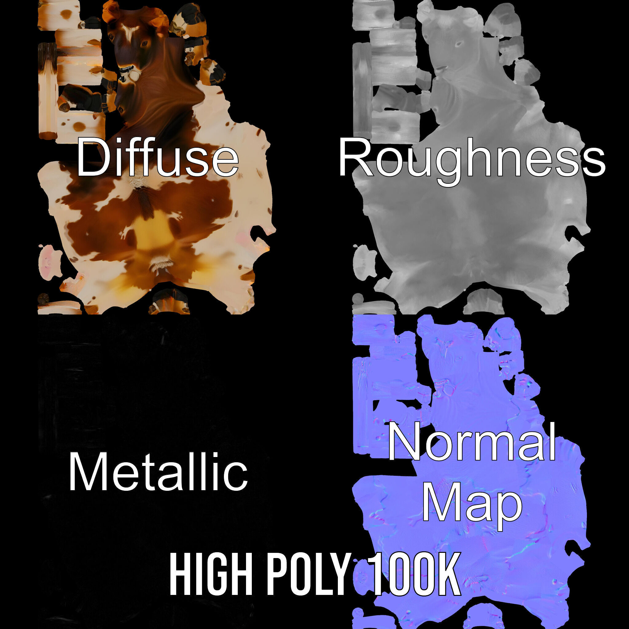 Realistic Cow Model Pack Low-poly 3D model_4